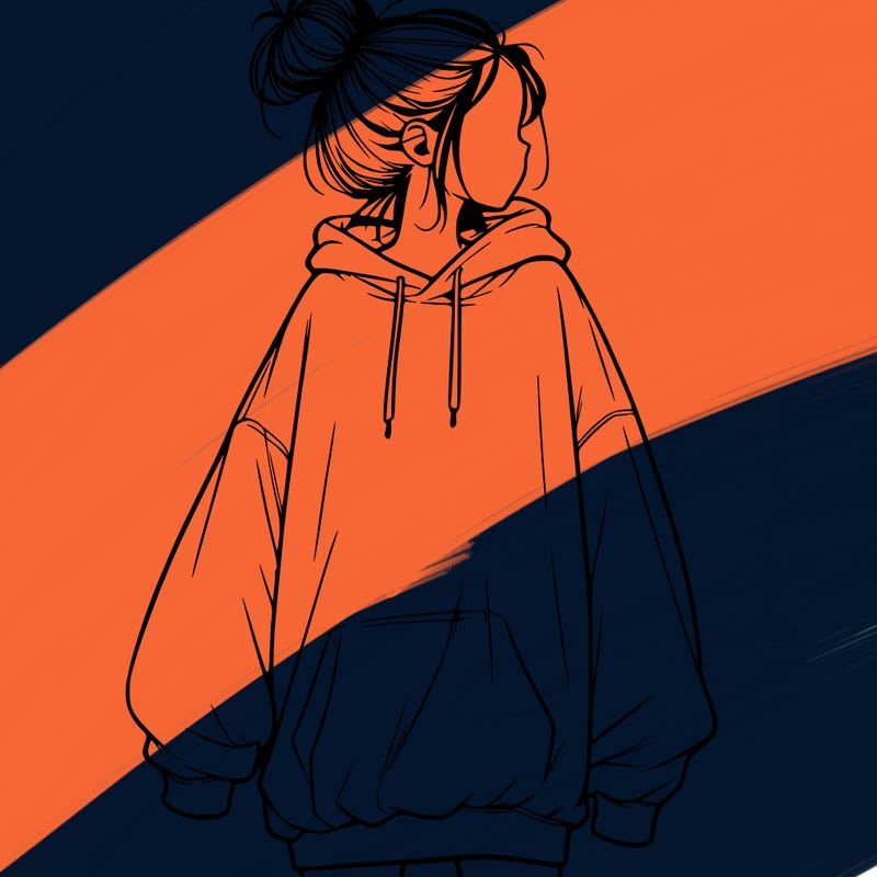 realistic girl with a oversized sweatshirt on and a bun