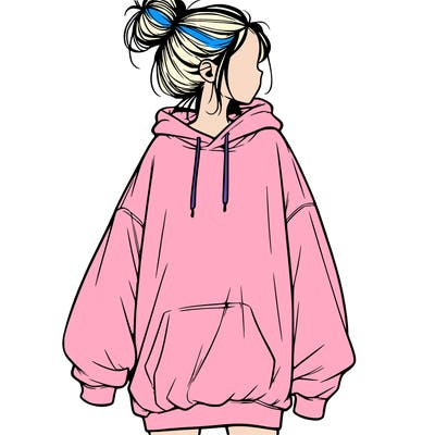 realistic girl with a oversized sweatshirt on and a bun