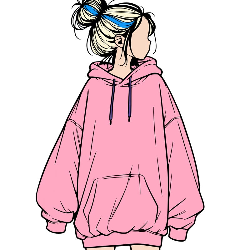 realistic girl with a oversized sweatshirt on and a bun