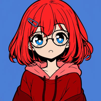 cute anime girl with shoulder length hair and glasses wearing a hoodie