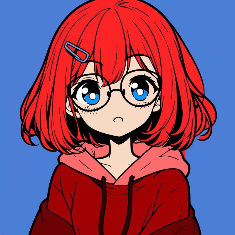 cute anime girl with shoulder length hair and glasses wearing a hoodie