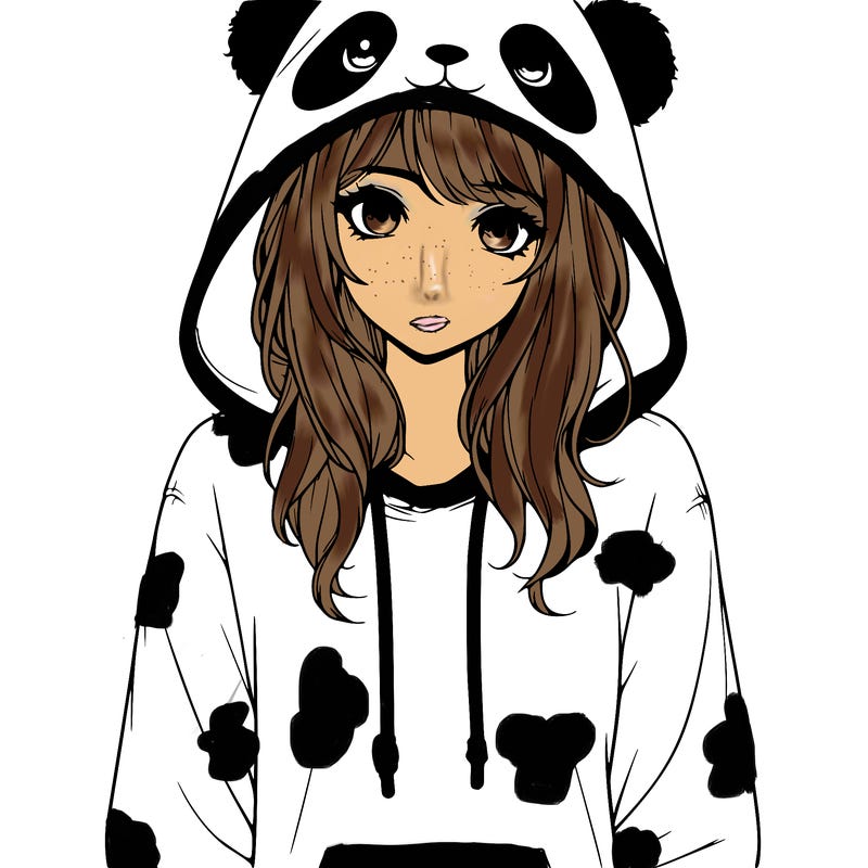 realistic girl in panda hoodie