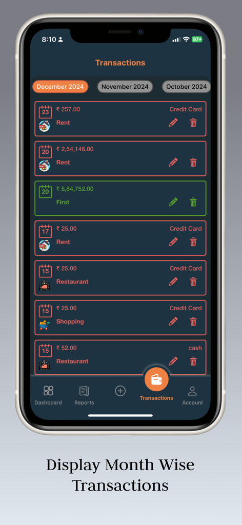 Daily Spend - Expense Tracker - Monthly transaction history view in the Daily Spend expense tracker app