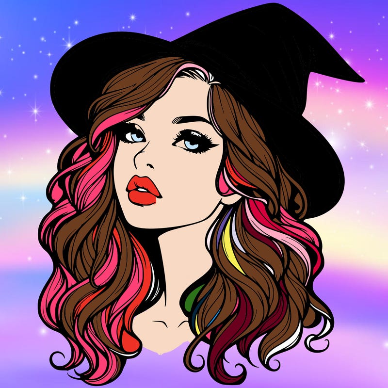 realistic witch girl with wavy hair and lips
