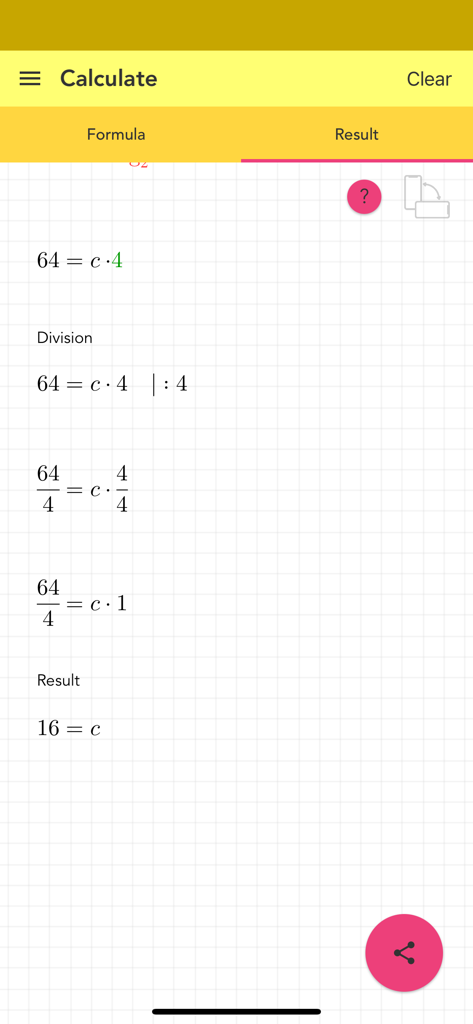 Simple Logarithm PRO - A step-by-step mathematical derivation showing the solution for a variable on a grid background in the app.
