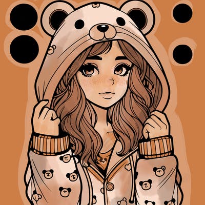 realistic girl in a animal pjs hoodie