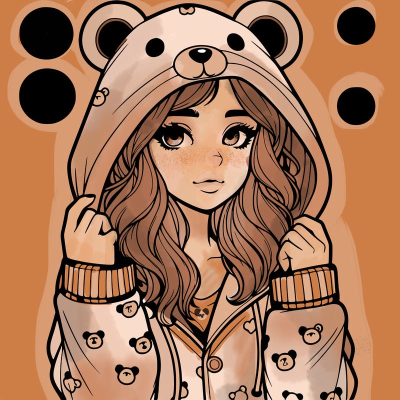 realistic girl in a animal pjs hoodie