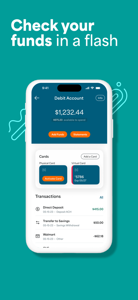 Netspend Wallet - Interface of the Netspend Wallet app displaying a debit account balance and recent transactions on a mobile phone.