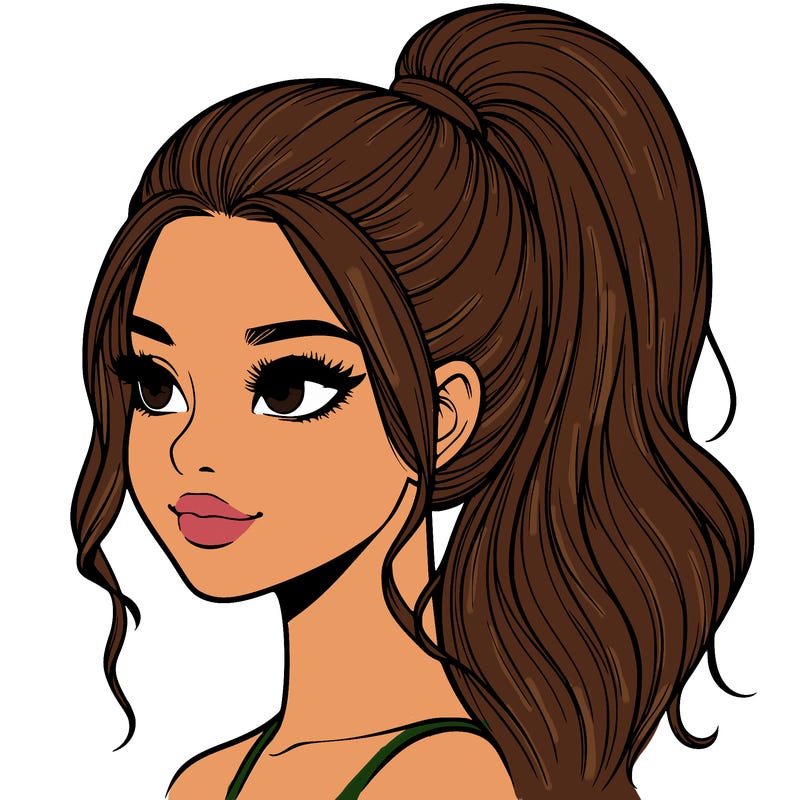 realistic girl with a high ponytail