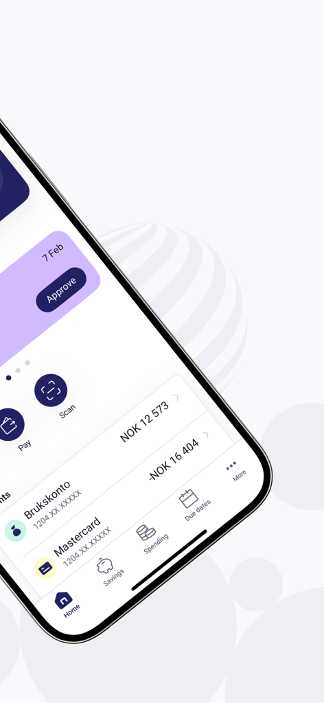 Sbanken mobile banking interface showing account balances and navigation menu