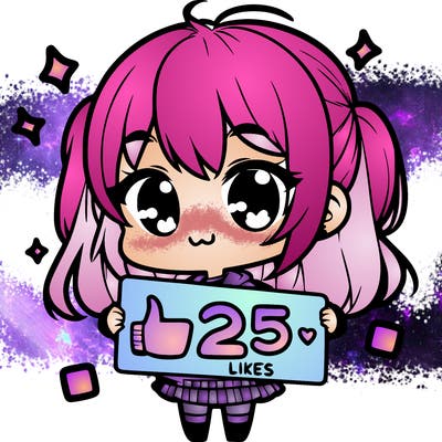 chibi girl that has a sign saying 25 likes