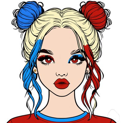 realistic girl with two buns in hair and lips