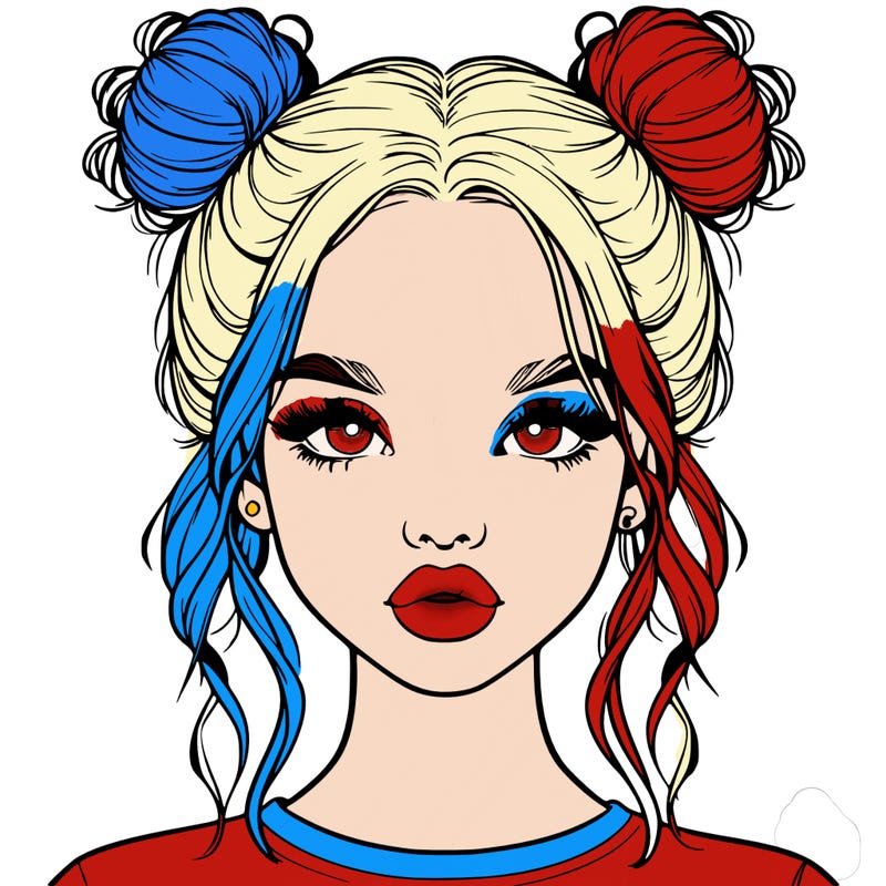 realistic girl with two buns in hair and lips