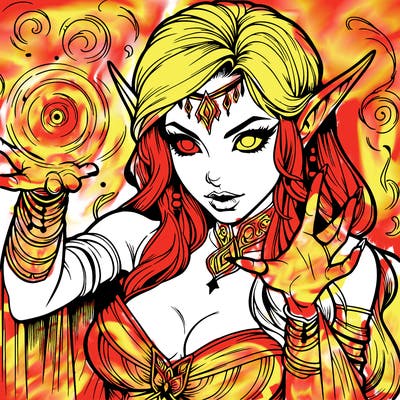 realistic scary beautiful elf sorceress casting spell