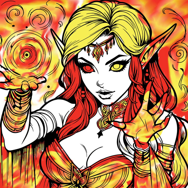 realistic scary beautiful elf sorceress casting spell