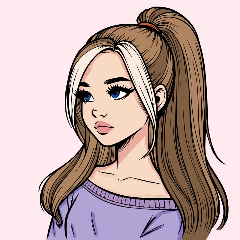 realistic girl with a high ponytail