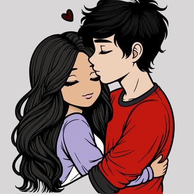 a realistic couple boy and girl hugging and kissing