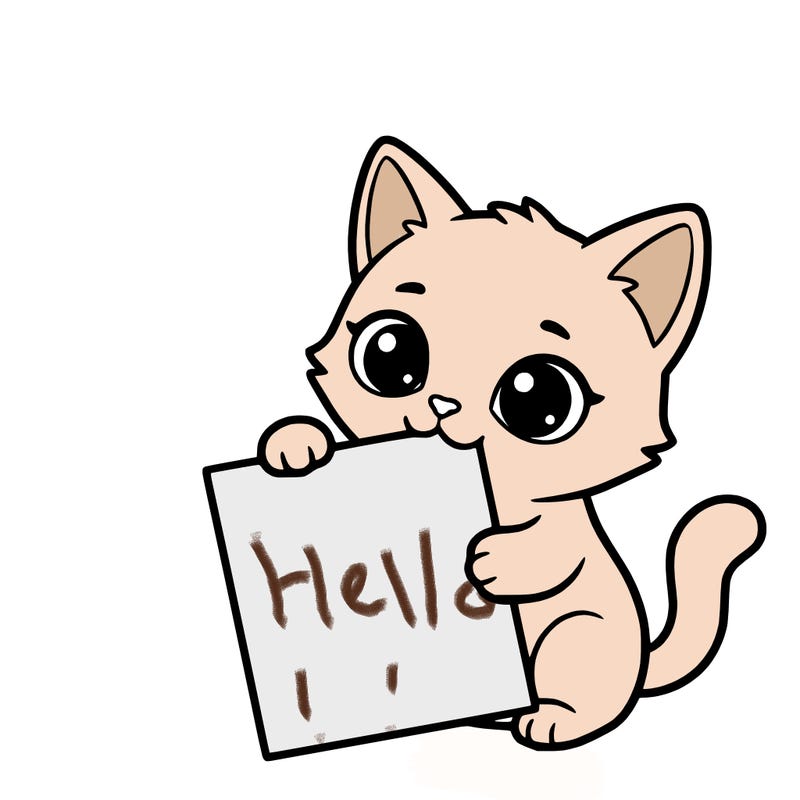 a small cat with a blank sheet of paper in its hand. the cat is sooooooo cute!