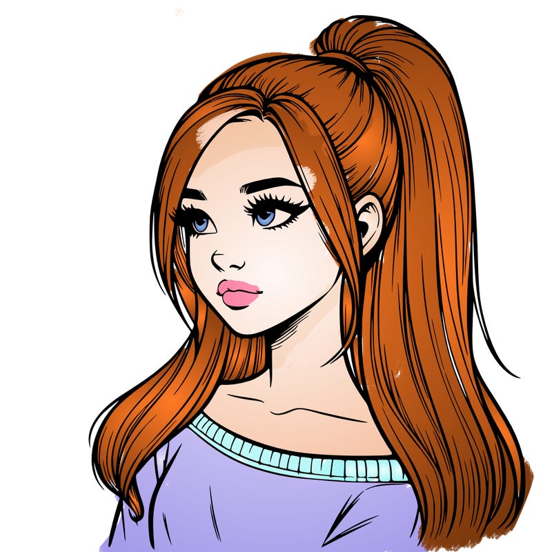 realistic girl with a high ponytail