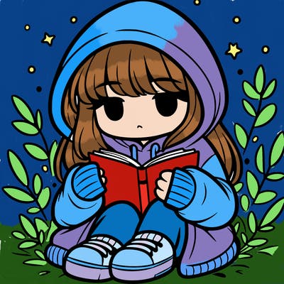 girl in oversized hoodie reading a book