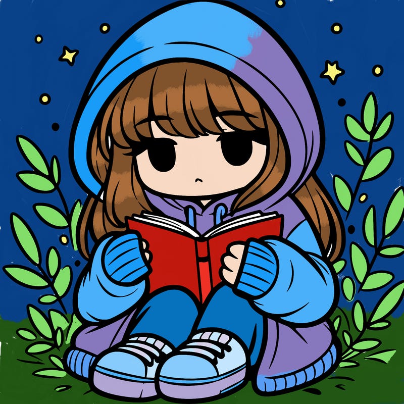 girl in oversized hoodie reading a book