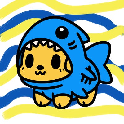 cute dog wearing a shark costume