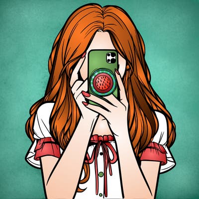 a realistic girl holding her phone taking pictures