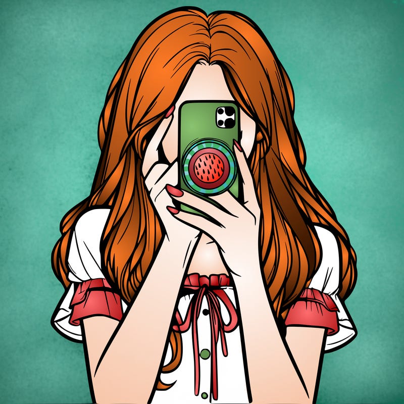 a realistic girl holding her phone taking pictures