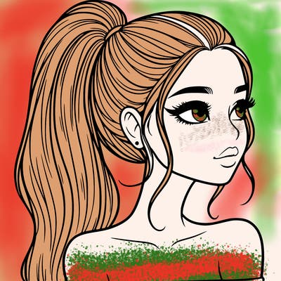 a beautiful and realistic girl with a high pony tail