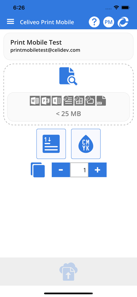 Print Mobile - Celiveo Print Mobile app interface showing document selection and print settings