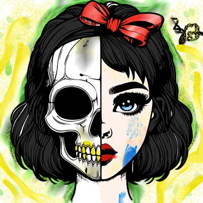 realistic girl with half skull mask