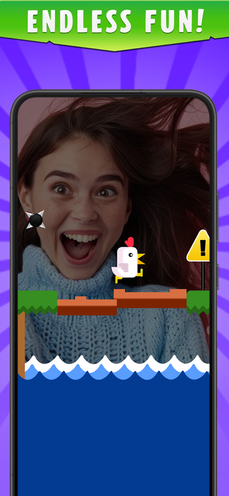 Chicken Scream Challenge Go Up - A young woman screaming with excitement while playing Chicken Scream Challenge on her phone