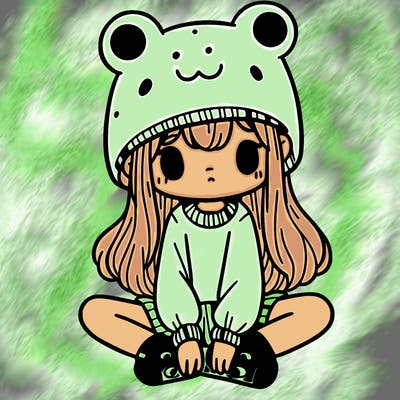 a girl wearing a frog hat and some frog socks