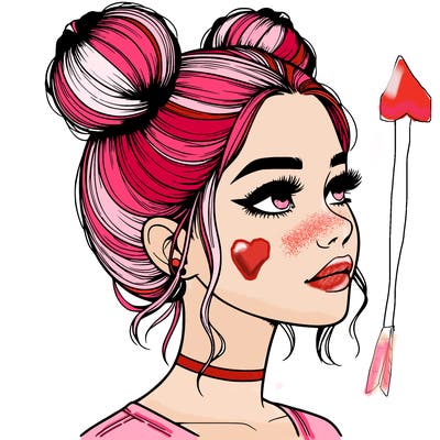 realistic girl with buns on the top of her head