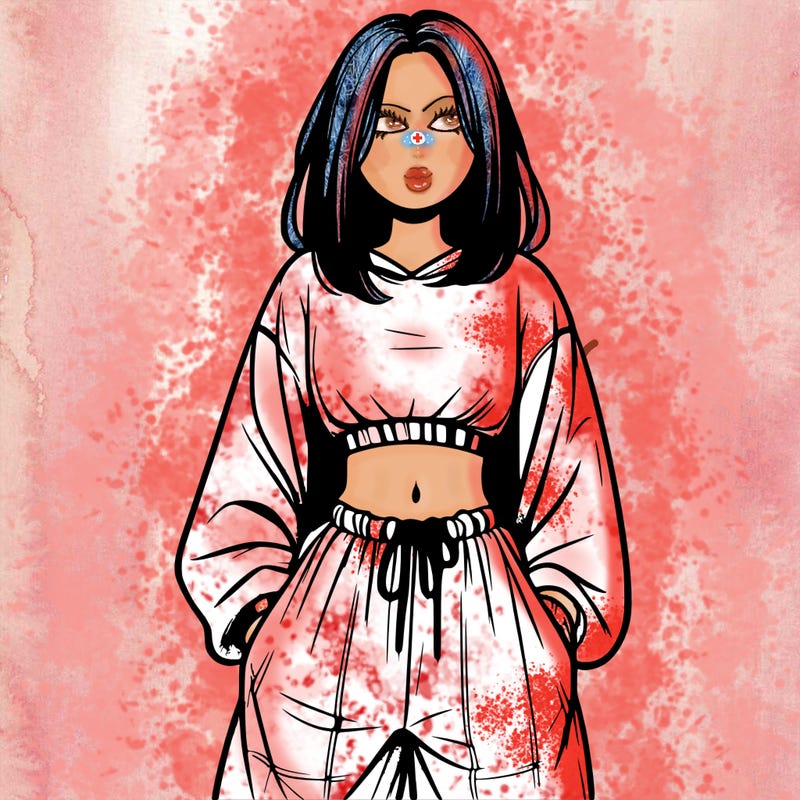 realistic girl faceless with baggy pants and a crop top