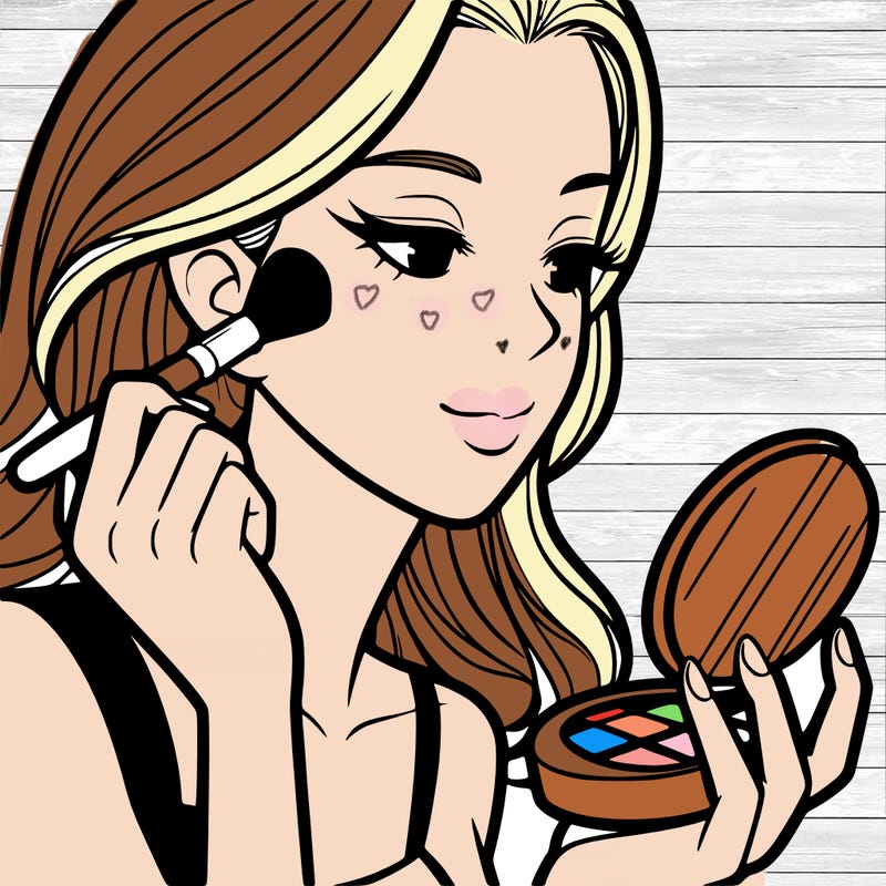 little girl putting on makeup