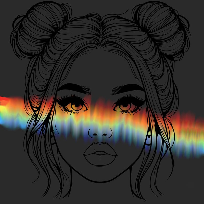 realistic girl with two buns on her hair and lips