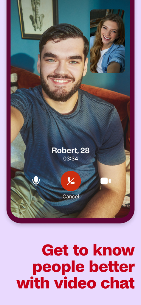 Badoo Premiumアプリでのビデオ通話中の男性と女性