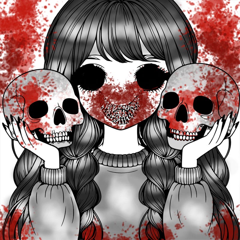 realistic girl holding a skull