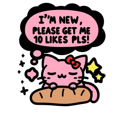 kitty taking a nap dream talking and saying "i'm new, please get me at least 10 likes pls!!"