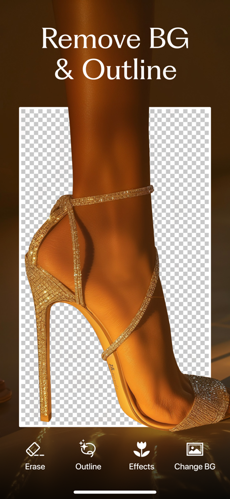 Zebra: Photo & Video Editor - Zebra app interface showing background removal and outline tool for a fashion photo