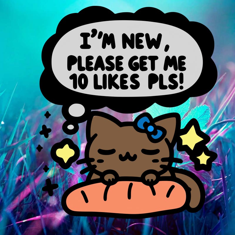 kitty taking a nap dream talking and saying "i'm new, please get me at least 10 likes pls!!"