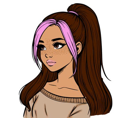 realistic girl with a high ponytail