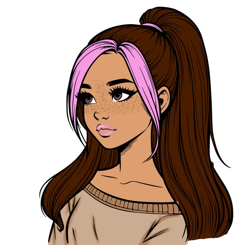 realistic girl with a high ponytail