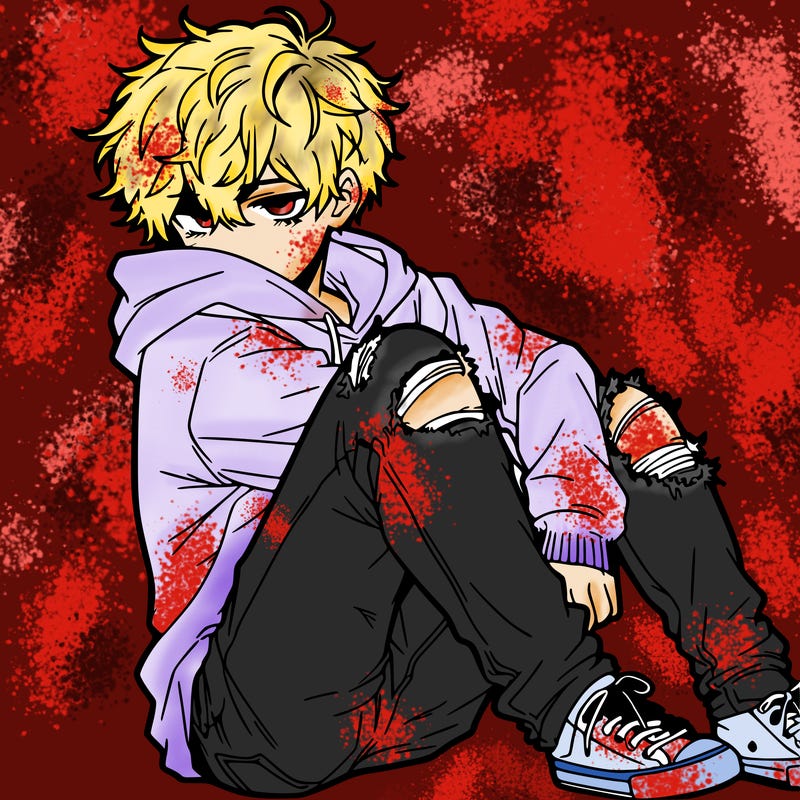 a male hoddie ripped jeans messy hair anime