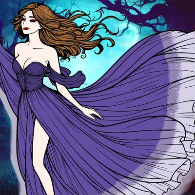 realistic woman in dress flowing the the wind