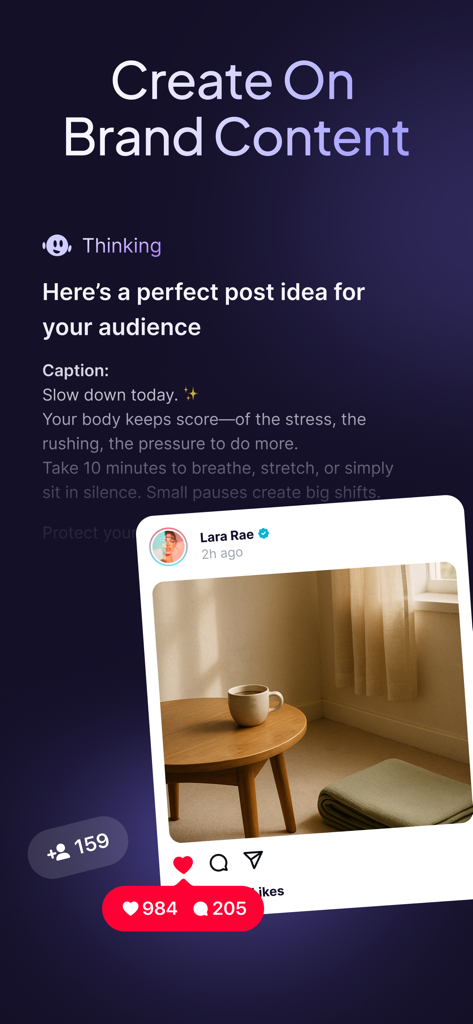 Stanley - Creator Coach for IG - AI creator coach Stanley providing a personalized on brand Instagram post idea and caption