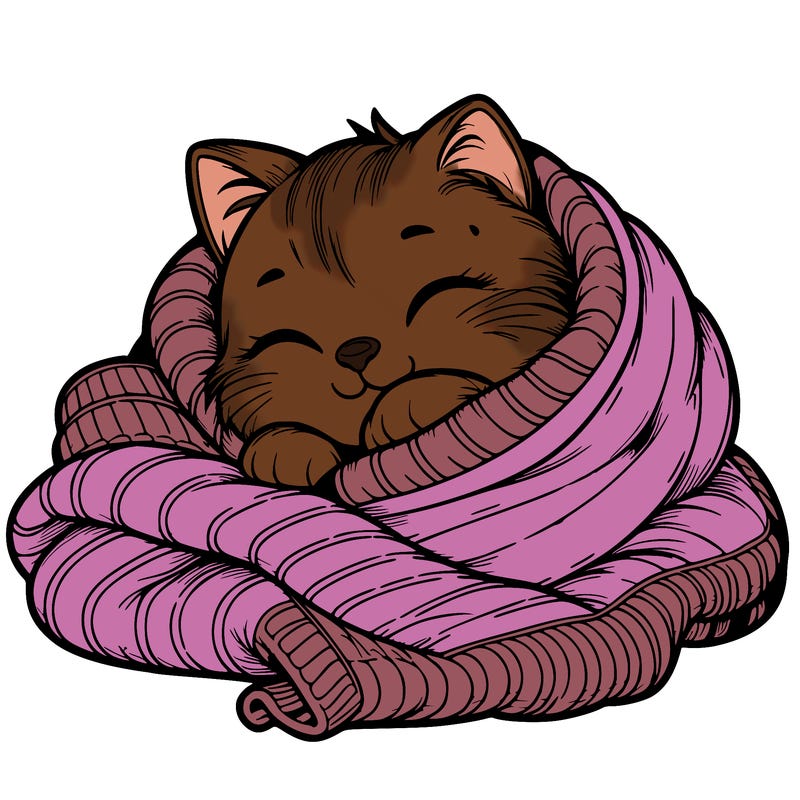 realistic cozy cat in a blanket
