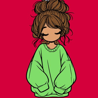 girl with baggy sweatshirt and messy bun