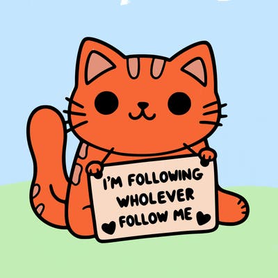 cat with a sign that says i’m following whoever follows me